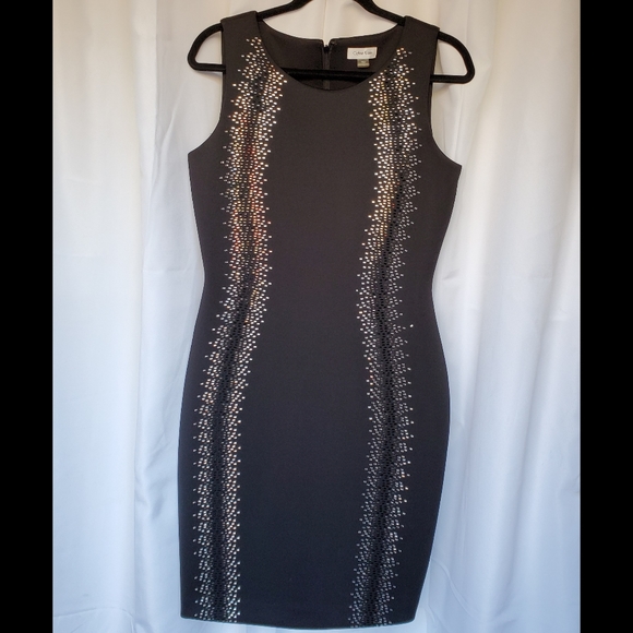 Calvin Klein Black Scuba Crepe Bodcon Beaded Dress - Picture 2 of 7